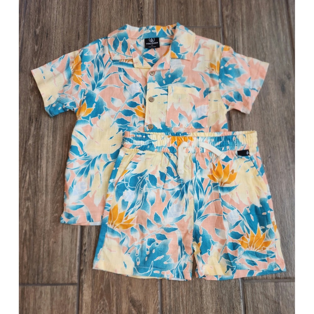 Volcom Kids 4T Tropical Floral Print Short Set Shirt Shorts Aloha Beach NWT